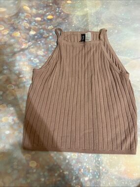 Divided Ribbed Halter Knit Tank - Dusty Mauve medium